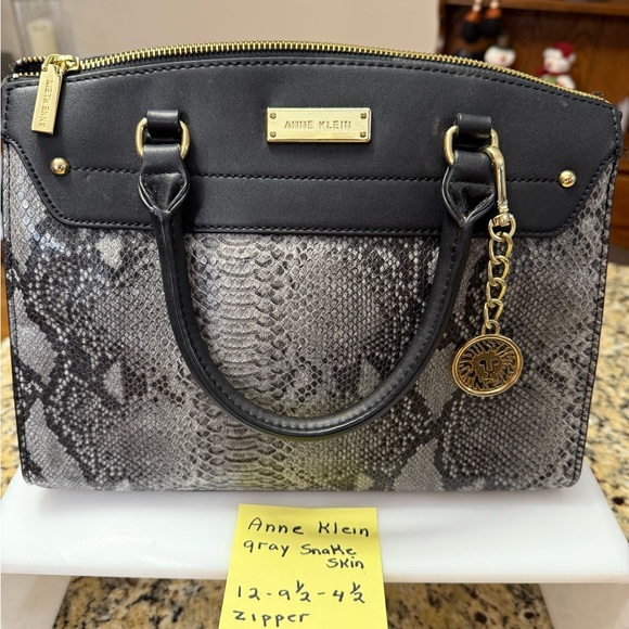 Anne Klein Black and Gray Snake Print Satchel